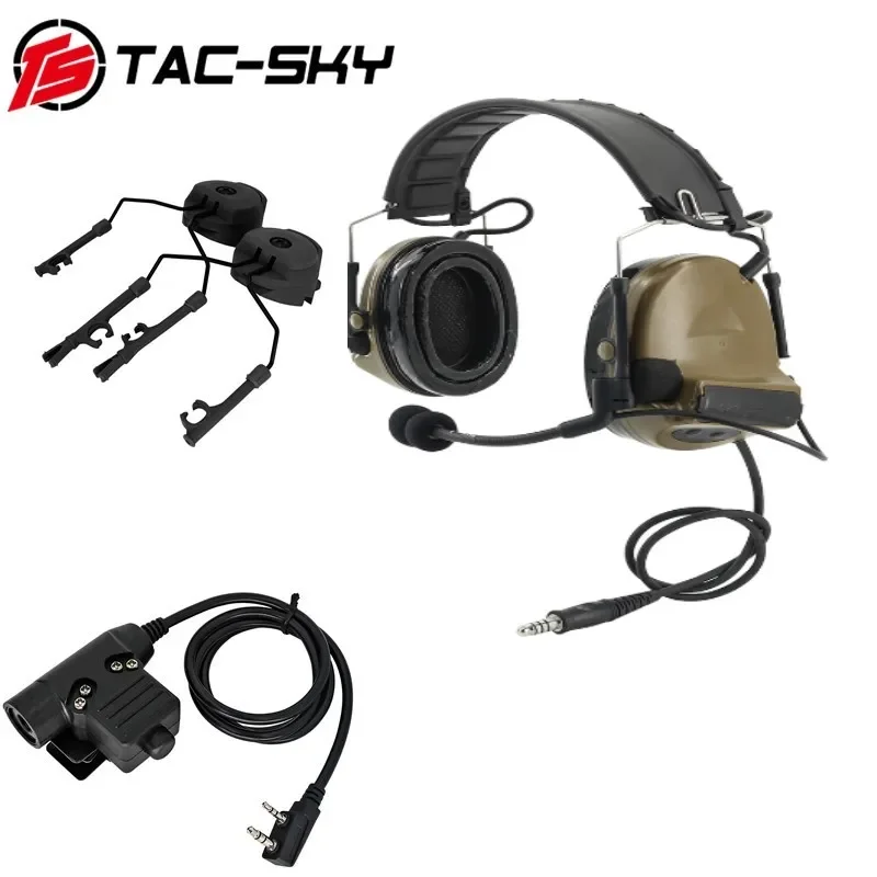 TAC-SKY COMTAC II Noise Reduction Pickup Tactical Hunting Shooting Headset & Tactical PTT U94 PTT & ARC Track Comtac Bracket