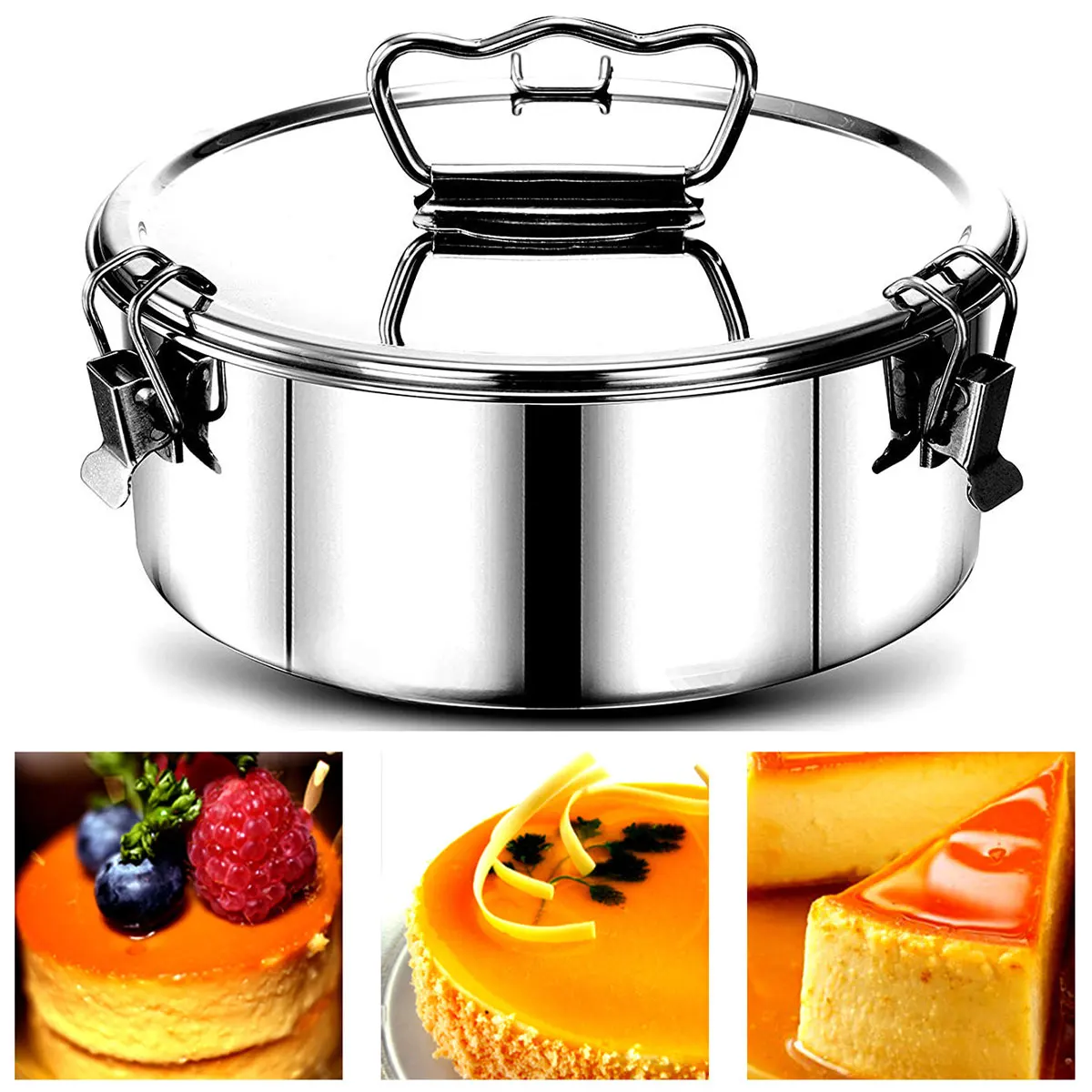 Flan Mold 304 Stainless Steel Flan Pan Mold With Lid And Handle 1.5QT  Capacity Portable Flan Mould Cake Baking Flan Mould