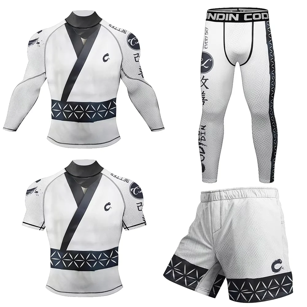 New Bjj Jiu Jitsu Rashguard For Men Boxing MMA T-shirt +Pant Set Brazilian Grappling MMA Compression Clothings Muay Thai Shorts