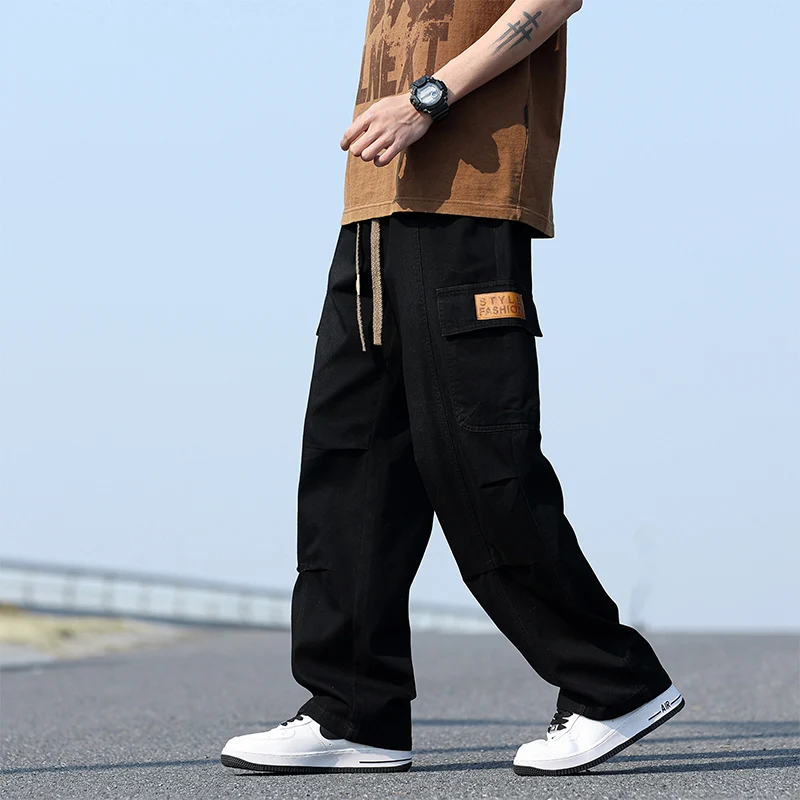 Spring New Wide Leg Washing Jean Cargo Pants Men Street Trousers Neutral Solid Color Loose Casual Thin summer pants Big Size 8xl 6