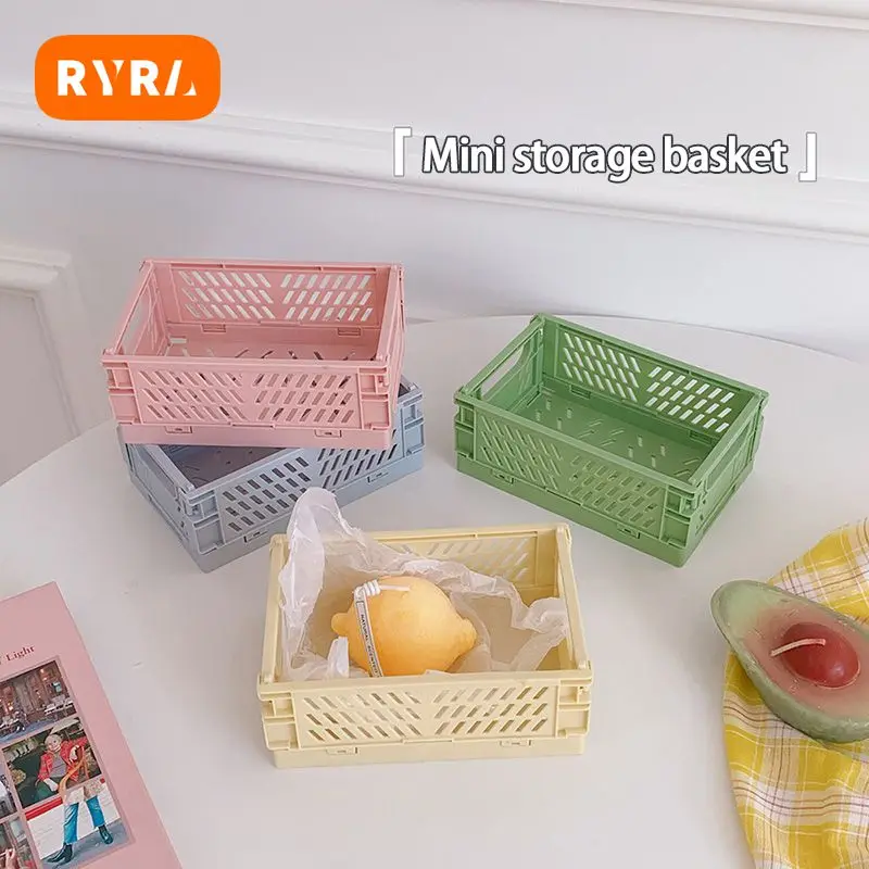 Desktop Storage Baskets Portable Collapsible Holder Plastic Home Office Storage Box Organizer Foldable Storage Box