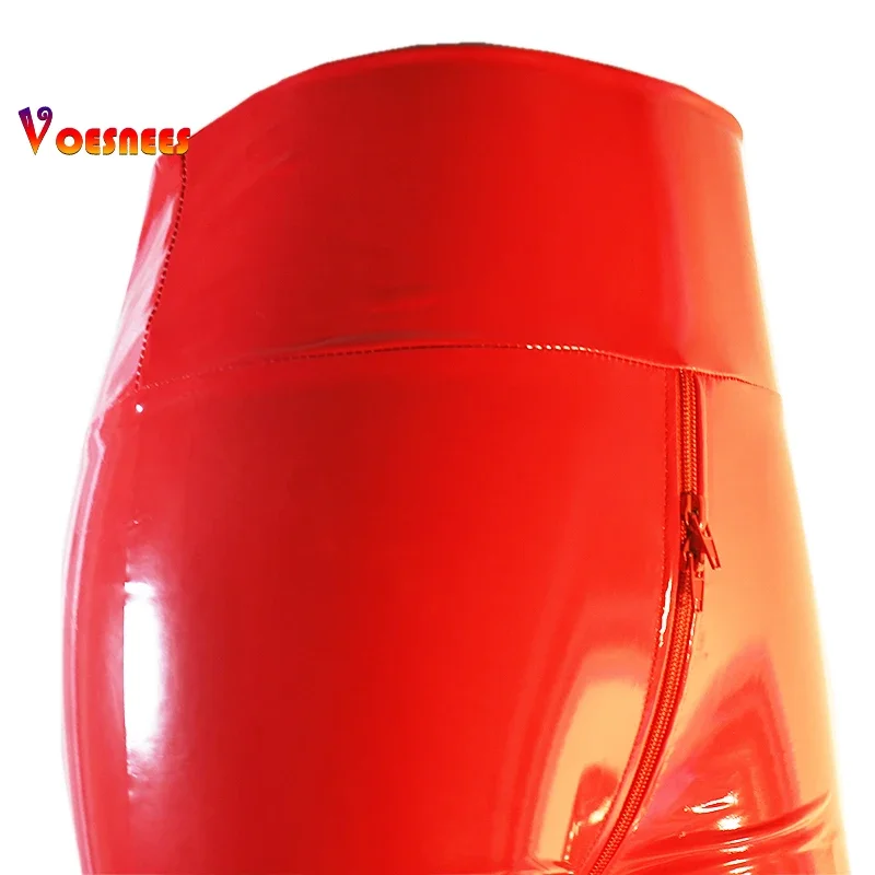 Sexy Women Gothic Strethcy Shiny PU Leather Leggings Winter Black Slim Long Pants Ladies High Waisted Hip Lifting Pants