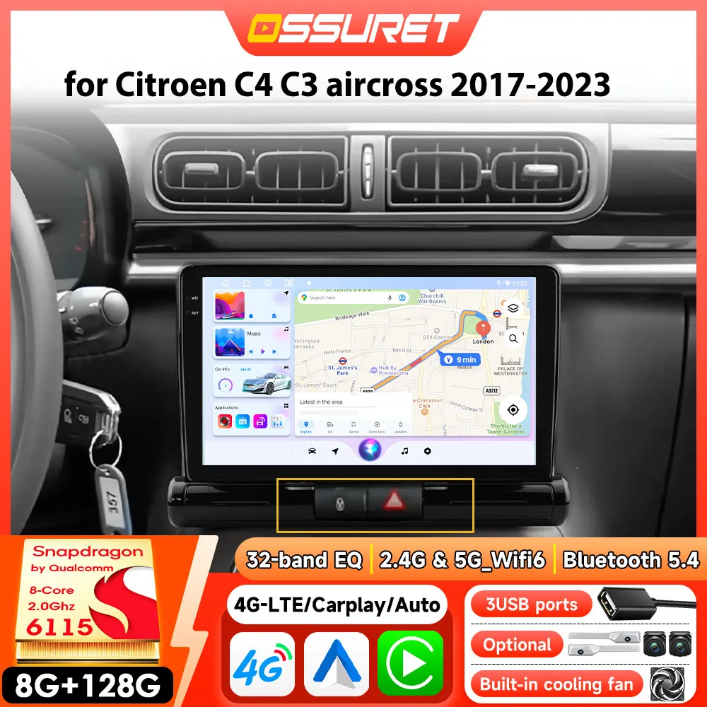 Autoradio für Citroen C4 Aircross C3 Aircross 2017–2023, Carplay Android Auto 4G DSP Autoradio GPS Stereo RDS von Snapdragon 6115