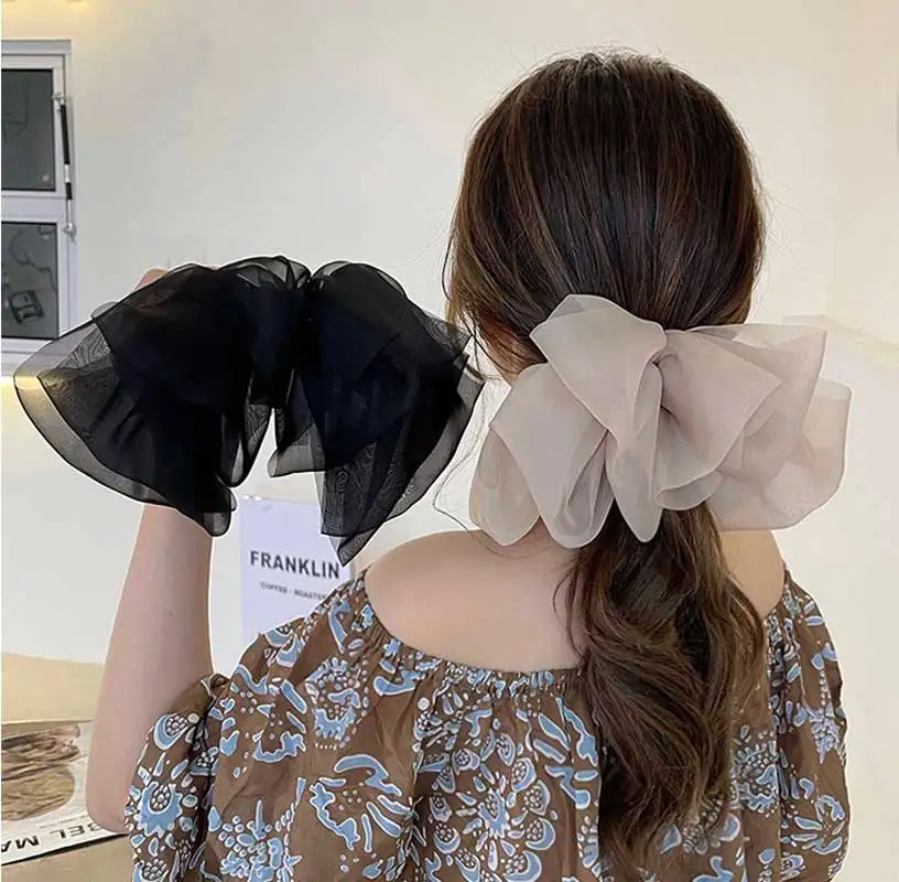 

Модные заколки для волос с большим бантом для женщин, сетчатая пряжа, бант, ленточные заколки, свадебные заколки для девочек, аксессуары для волос 12 дюймов