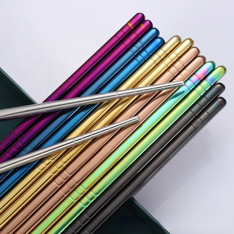 1 Pair 304 Stainless Steel Chinese Chopsticks Portable Non-slip Metal Chopsticks Food Sticks for Sushi Sticks Kitchen Tableware