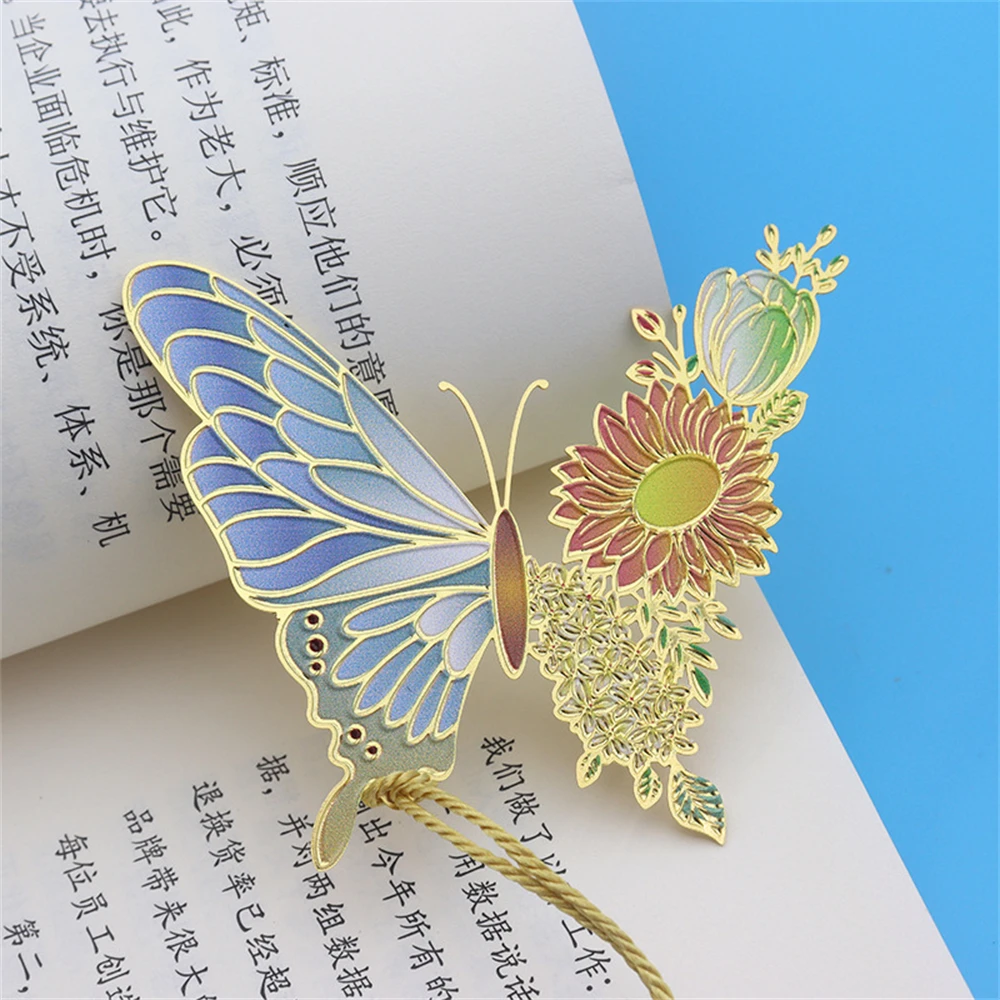 Metal Butterfly Flower Bookmarks Exquisitely Hollow Tassel Pendant Book Clip