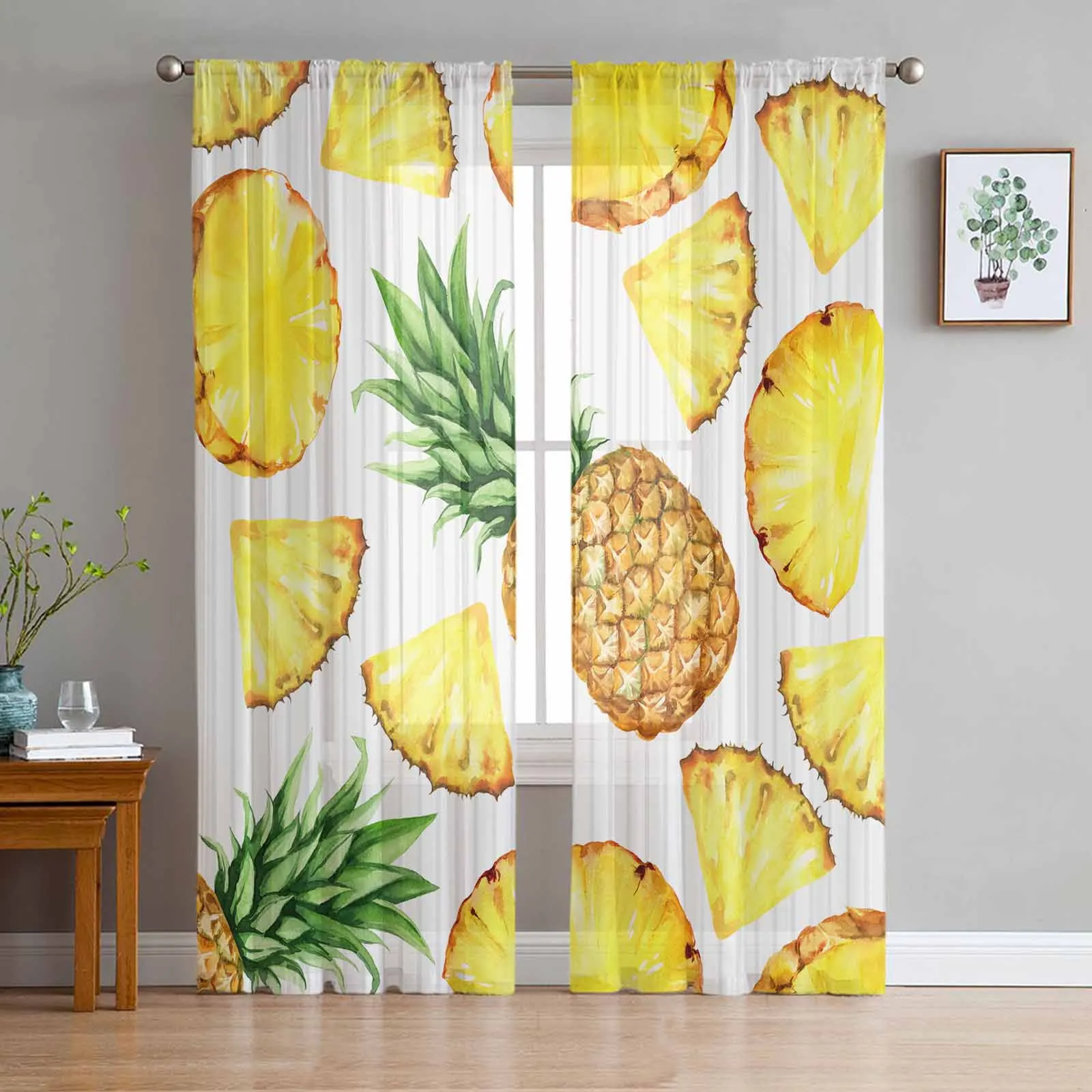 

Watercolor Pineapple Texture Sheer Curtains for Living Room Modern Home Decor Tulle Curtain Bedroom Voile Drapes