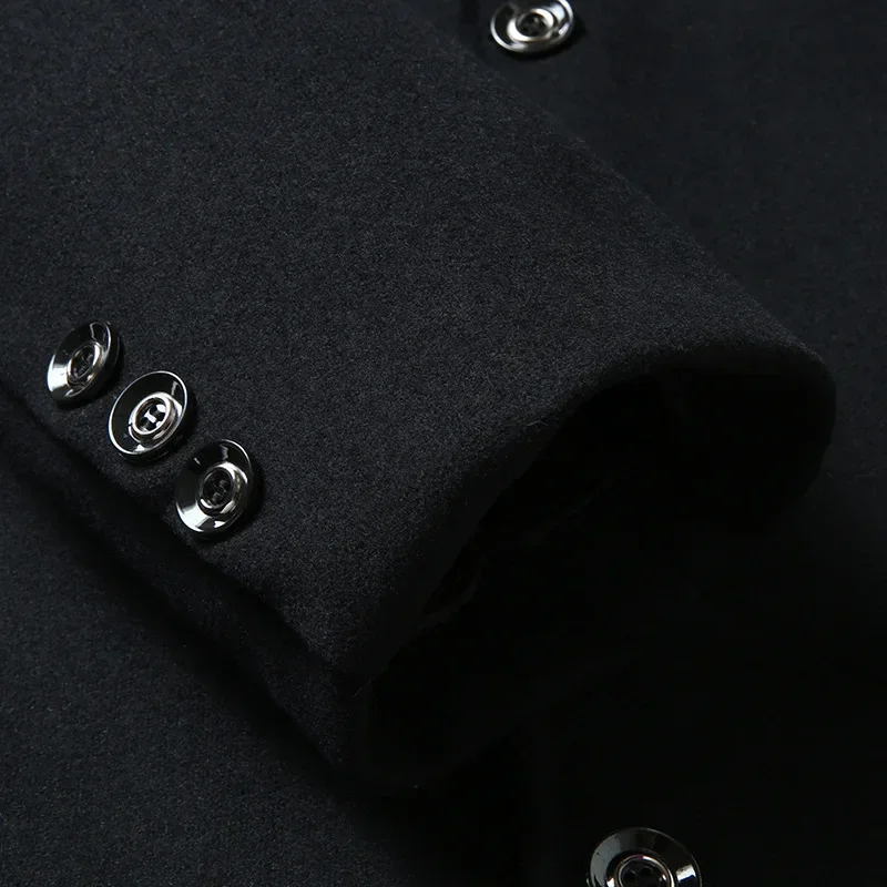 남성용 중간 길이 세트 칼라 모직 트렌치 코트, 초대형 패션, 플러스 사이즈 XL-6XL 7XL 8XL, 가을 및 겨울