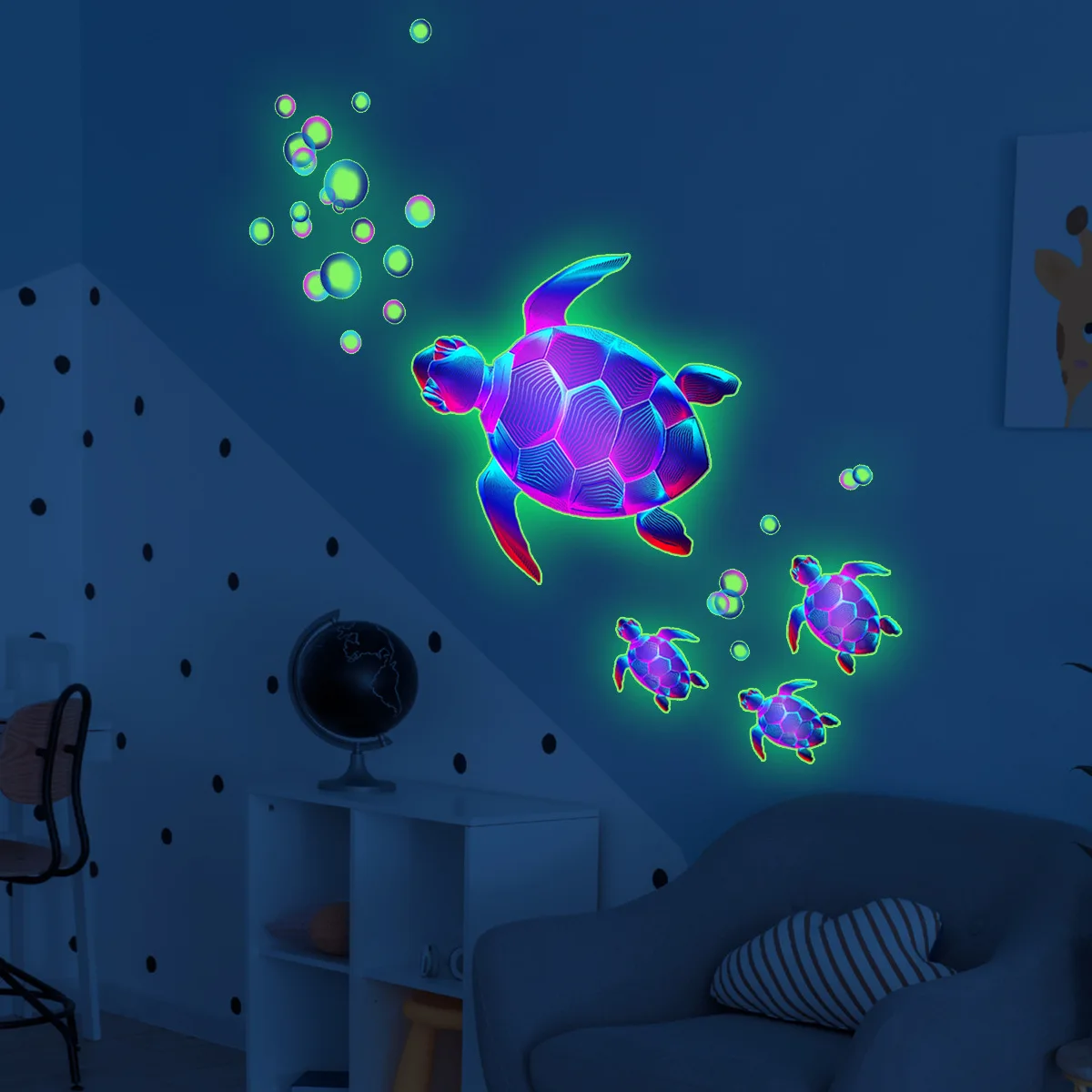

Turtle bubble luminous wall decal luminous wall decal living room room decorative wall decal self adhesive wholesale Wall Decal
