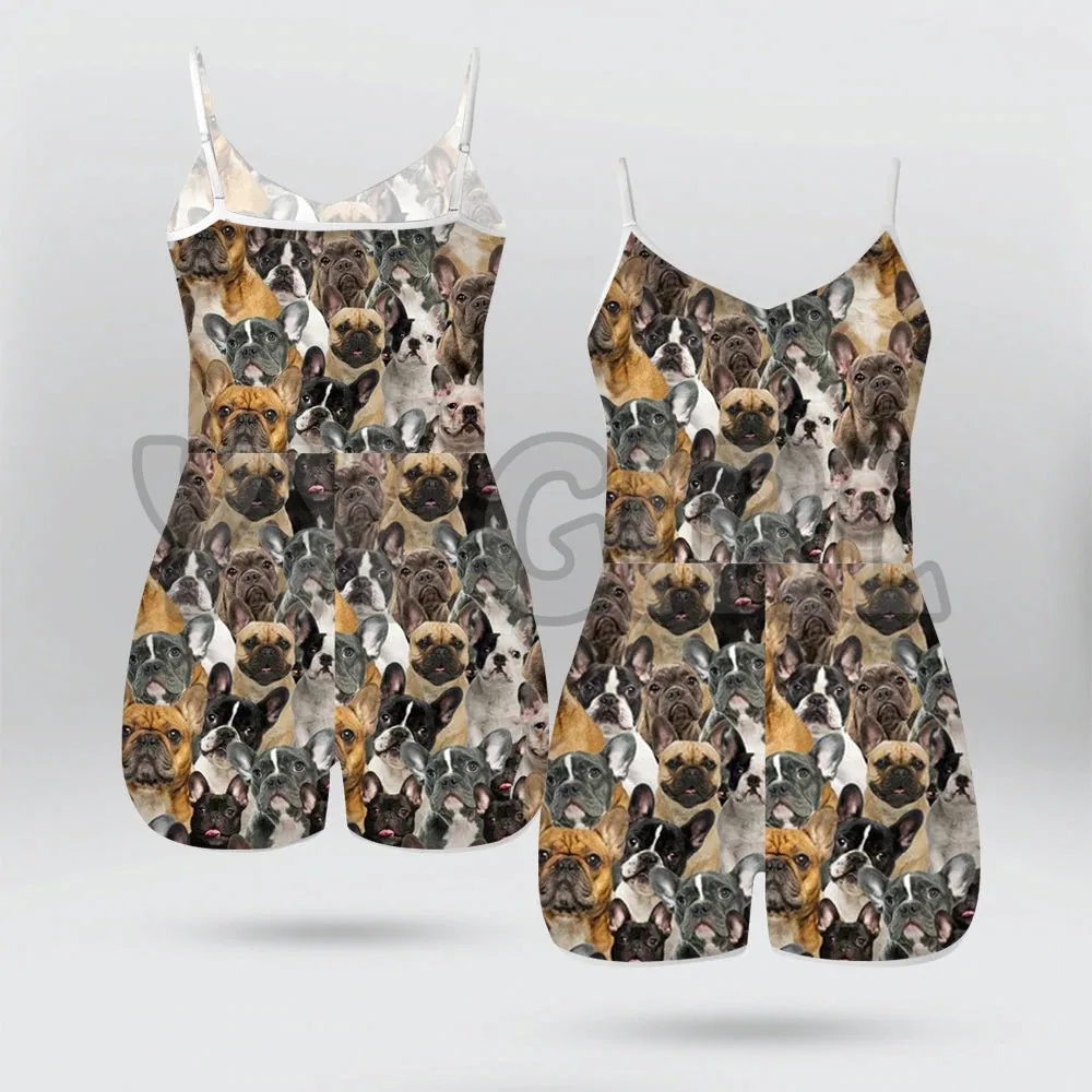YX GIRLA Bunch Of French Bulldogs For Ladies Soft Breathable 3D All Over Printed Rompers Summer Women's Bohemia Clothes