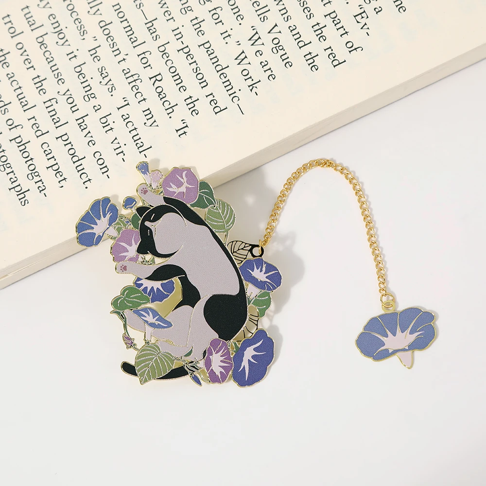 Flower Cat Metal Bookmark 1PC Classical Cute Style Student Gift Cultural and Creative Hollow metal bookmark animal bookmark floral painting bookmark retro flower bookmark bookmarks stationery supplies