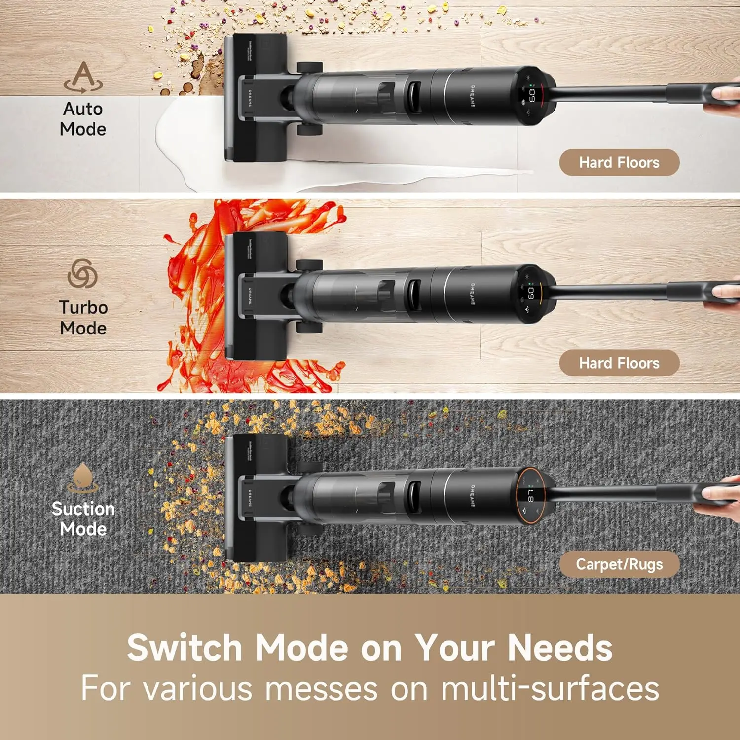 H12S Cordless Vacuum Mop, Vacuum and Mop at The Same Time, Wet Dry Vacuum for Hard Floors, Edge Cleaning, Hot Air Drying