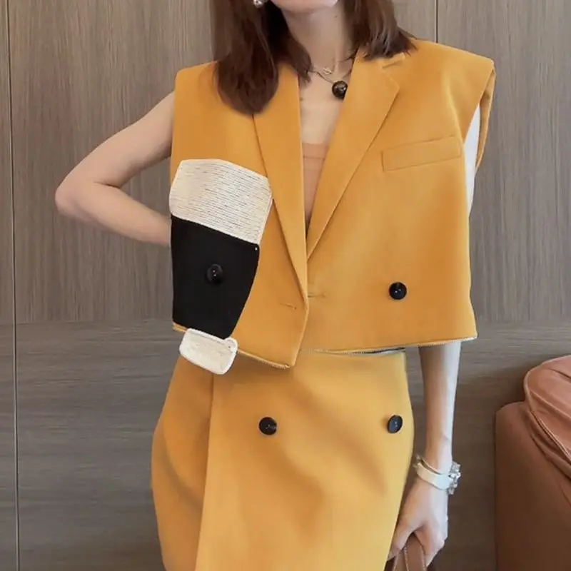 Vest suit women's two-piece summer new luxury fashion suit fashion yellow skirt two piece sets womens outifits nike air force 1 plt af orm lv8 yellow ochre dx3209 133 womens sneakers