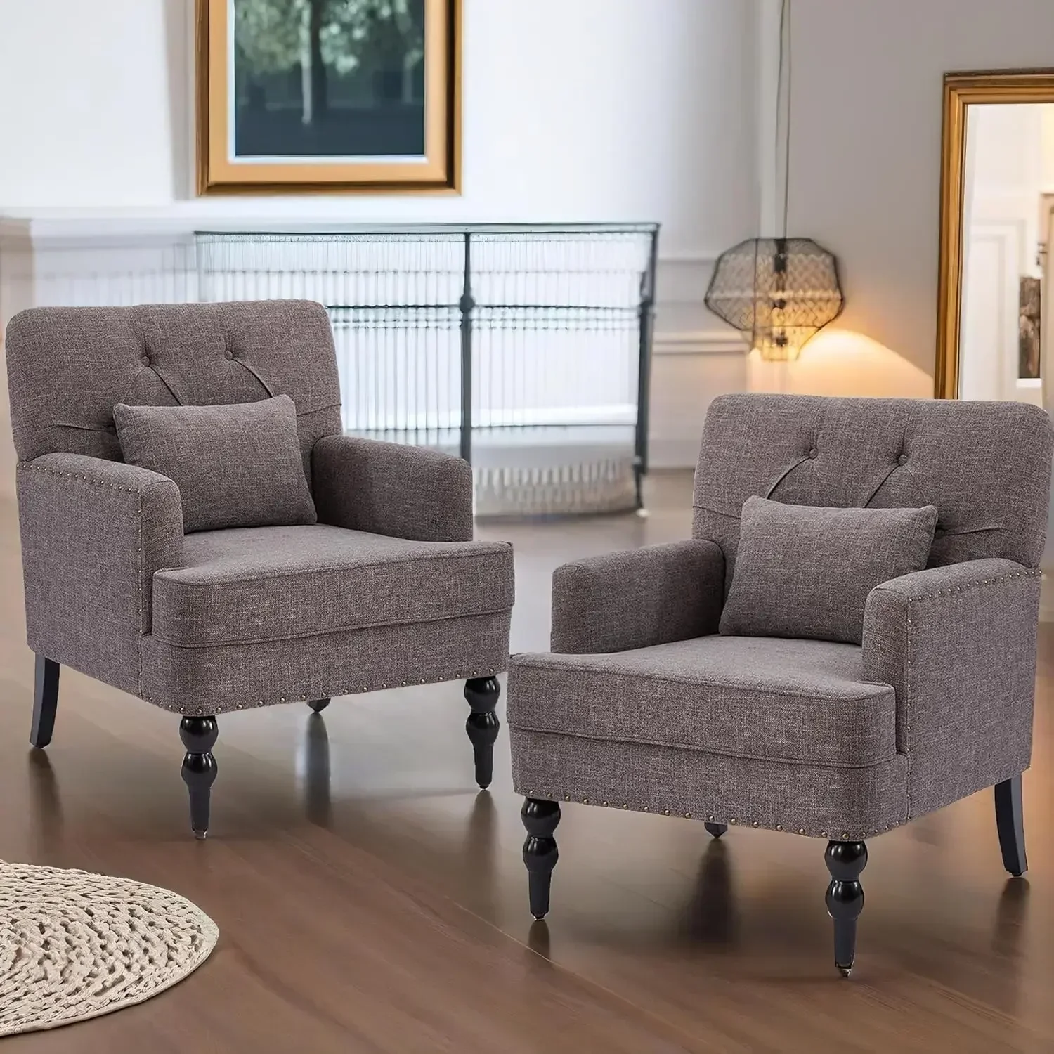 2 – Upholstered Accent Chairs with Lumbar Pillow 3