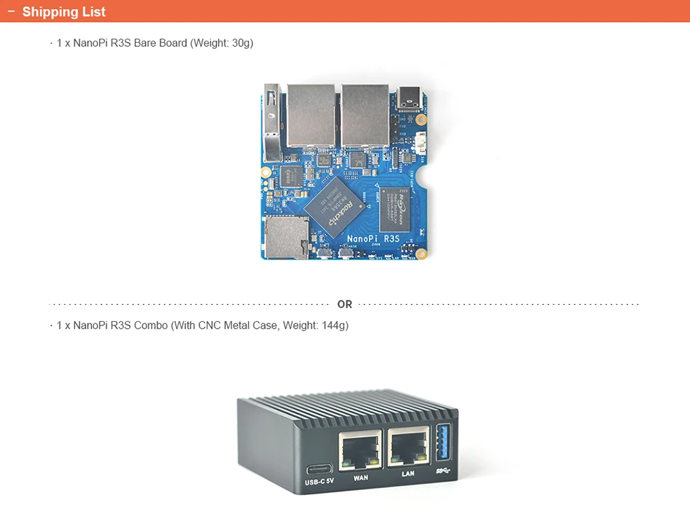 NanoPi R3S Router Dual-Gbps Ethernet Ports Rockchip RK3566 SoC 2GB LPDDR4X Devel