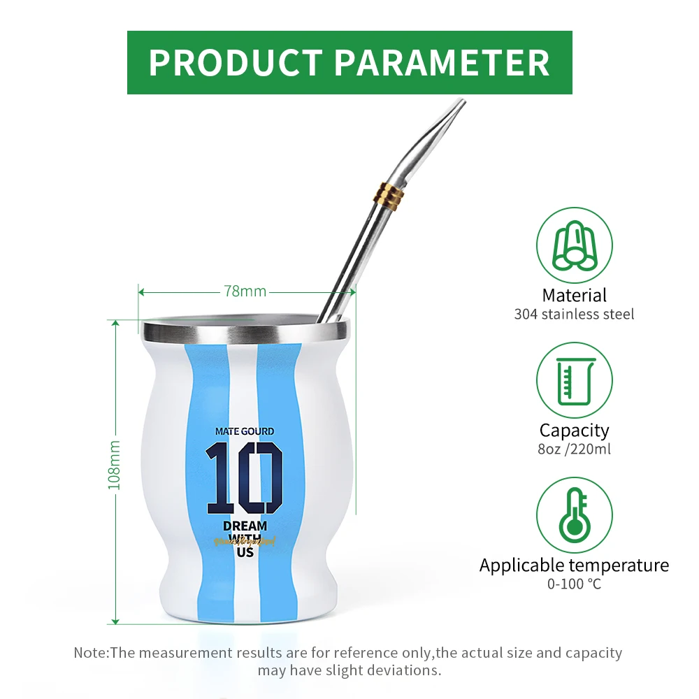 Kit Completo Yerba Mate Navaris - Tazza Acciaio Inox 300ml, Bombilla E Spazzola, Verde