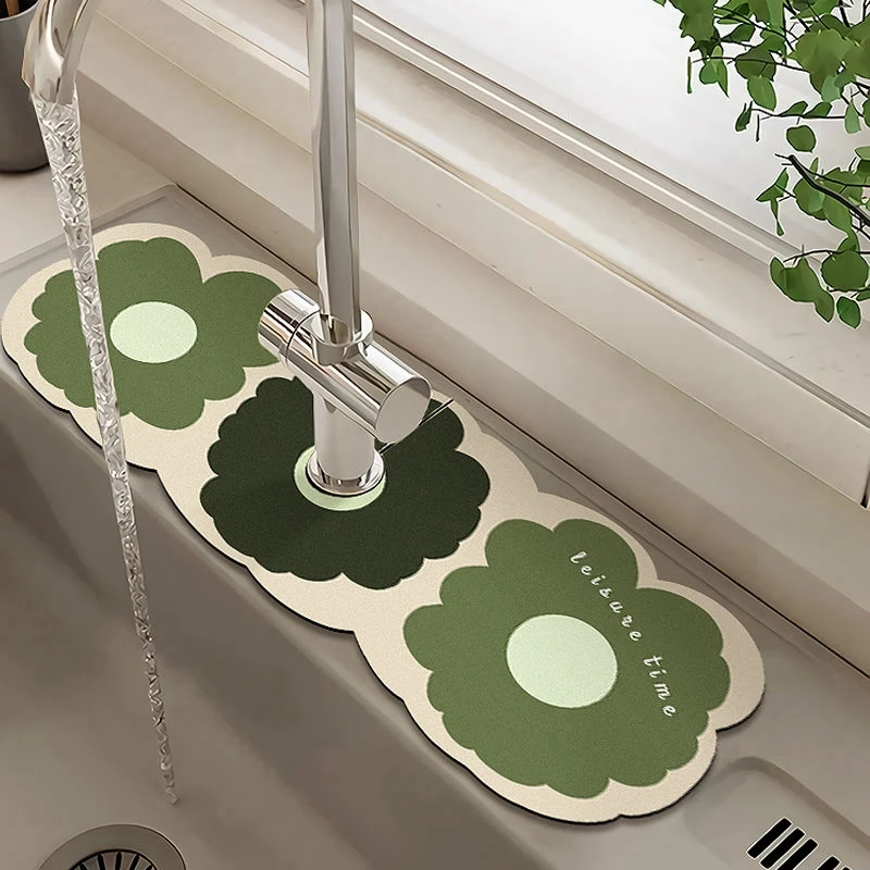 Nappa Skin Faucet Splash Catcher Absorbent Mat Printed Sink Splash Guard Countertop Protector Drying Pads For Kitchen Bathroom