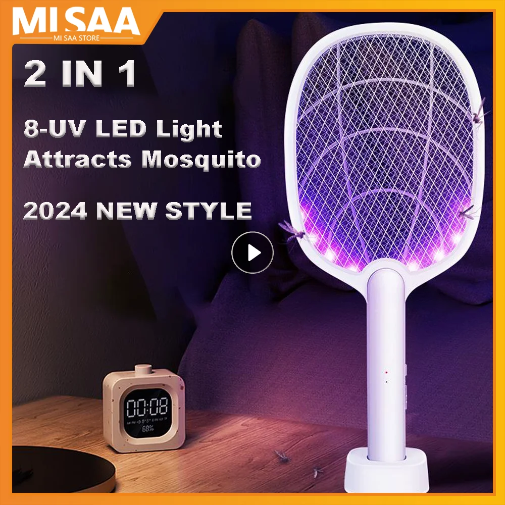 

8-Lamp Electric Mosquito Swatter Fly Killer USB Charging 2 In 1 Racket Kills Mosquitoes Mosquito Attractant Electric Bug Zappers