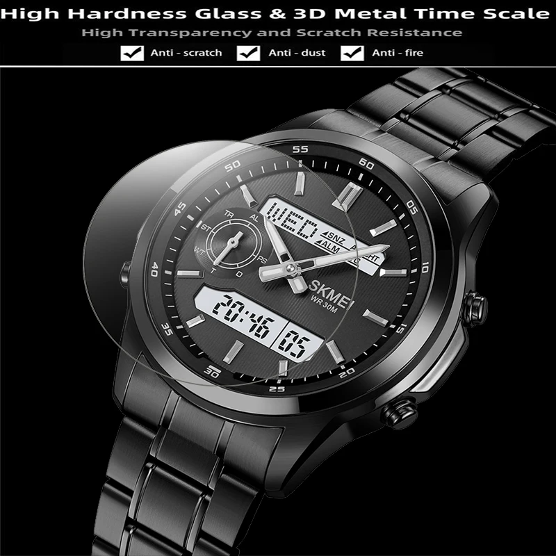 Skmei Men's LED Waterproof Sports Watch with Analog-Digital Display and Multi-Time Zone功能