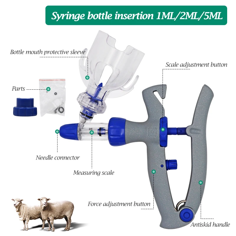 1Ml/2Ml /5Ml Continuous Vaccine Injection with 10 Needles Automatic Veterinary Syringe for Livestock Pig Cattle Sheep Chicken