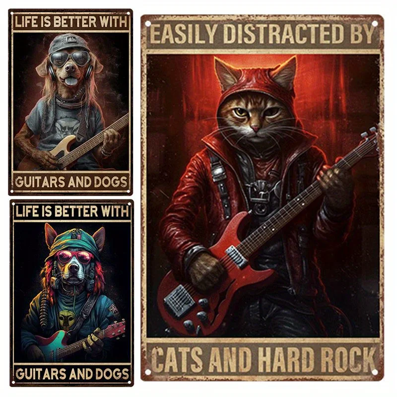 

Retro Art Tin Sign Guitar Tin Wall Life Is Better with Guitars and Dog Tin Retro Vintage Art Wall Decor Signs Perfect Decoration