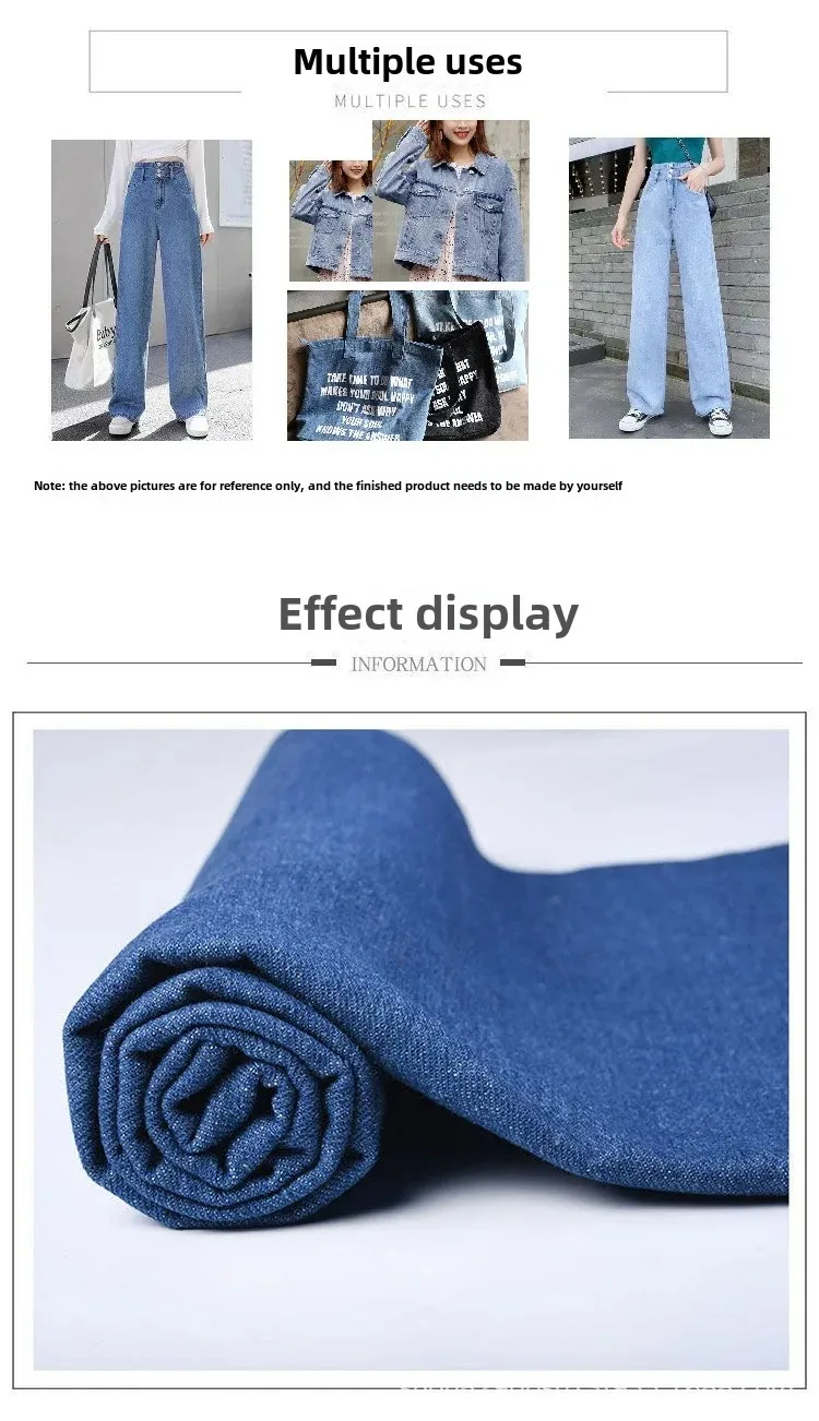 Thickened Cotton Elastic Denim Fabric Light Blue Spring Autumn Seasonal Pants Shirt Apron Clothing for Men Women Children
