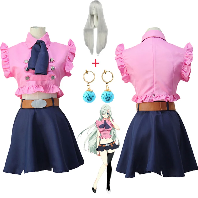 

The Seven Deadly Sins Elizabeth Liones Cosplay Costume Japanese Anime Nanatsu No Taizai Uniform Suit Outfit Clothes wig earrings