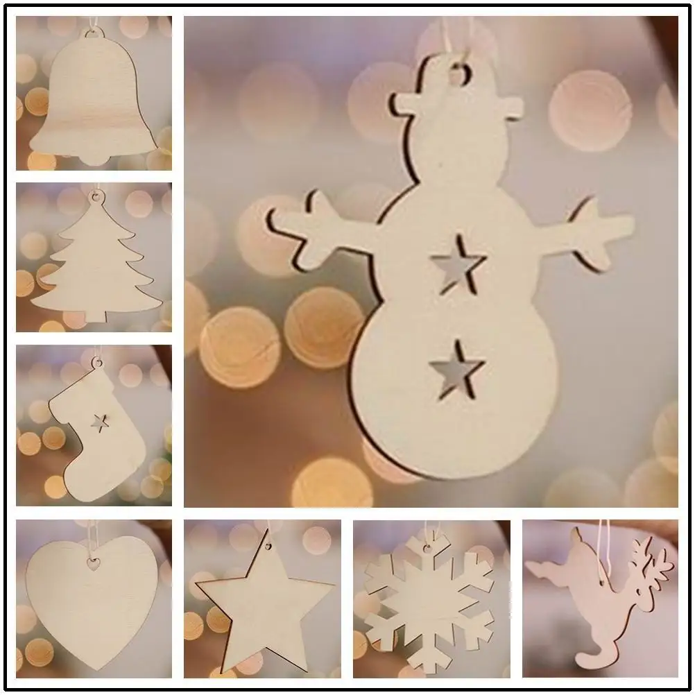 

200pcs Natural Wood Christmas Ornaments Pendant Hanging Gifts Elk Deer Snowflake Xmas Tree New Year Party Decorations for Home