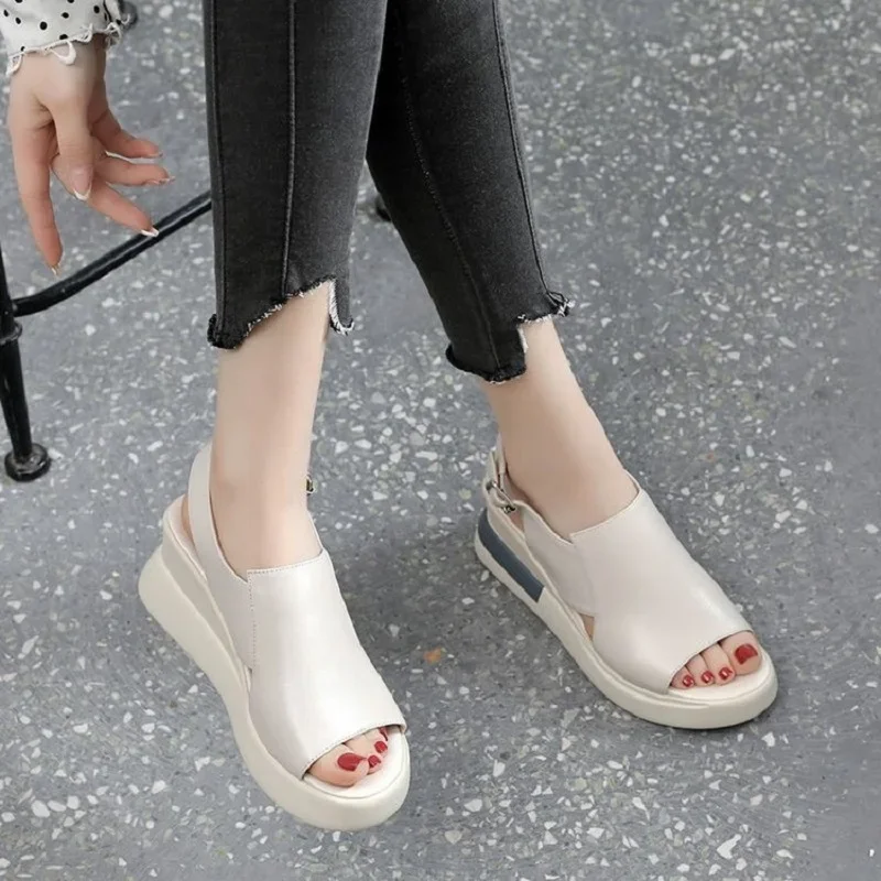 2025 Summer Wedge Platform Sandals Fashion Retro Romen Beach Shoes Ladies Casual Peep Toe Soft Comfortable Sandalias De Mujer