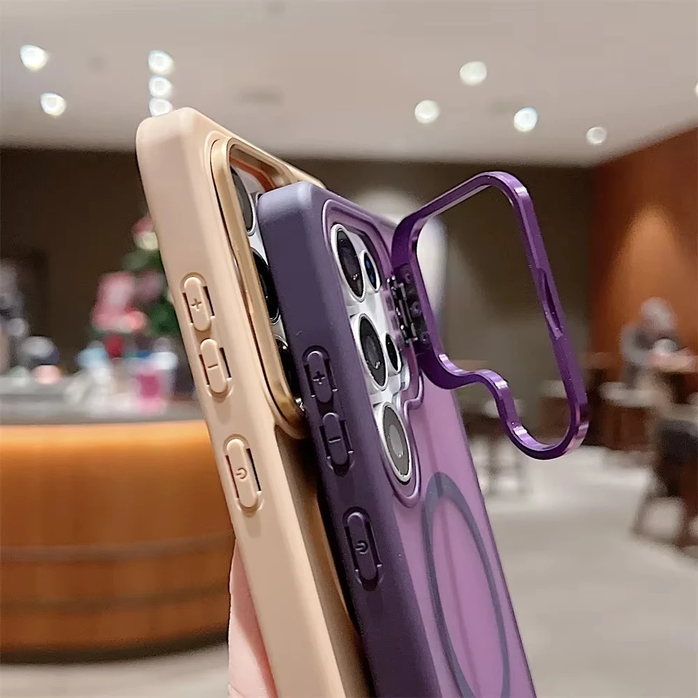 Shockproof Matte Magnetic Phone Case with Stand and Armor Cover