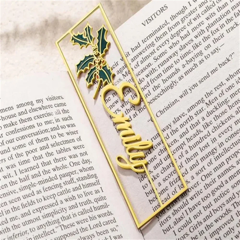 Personality Custom Birth Flower Name Bookmark Colorful Stainless Steel Jewelry Cutting 3D Name Women Birthday Commemorative Gift