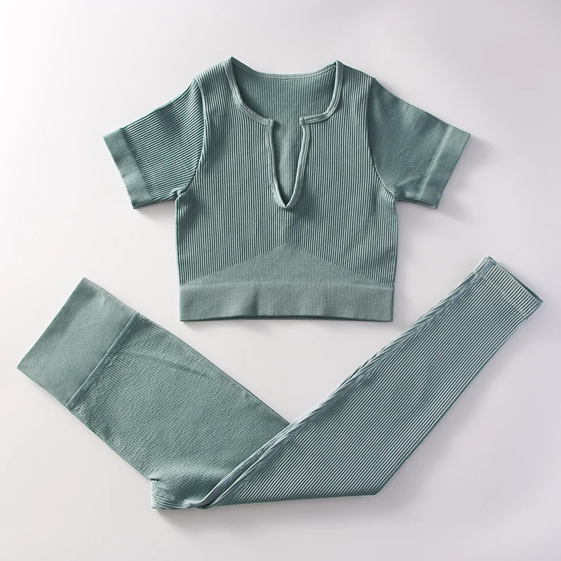 Yoga Set 2Pcs Women Tracksuit Crop Top T-shirt High Waist Shorts Gym Workout Sport Suit