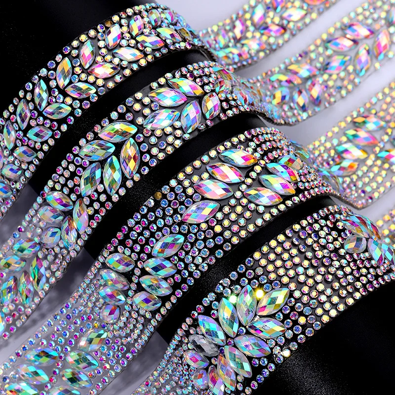 Ducrystal 1 ياردة عزر سلسلة حجر الراين AB لون الحصان العين كريستال حجر الراين الشريط DIY بها بنفسك الأحذية والحقائب والفساتين الديكور