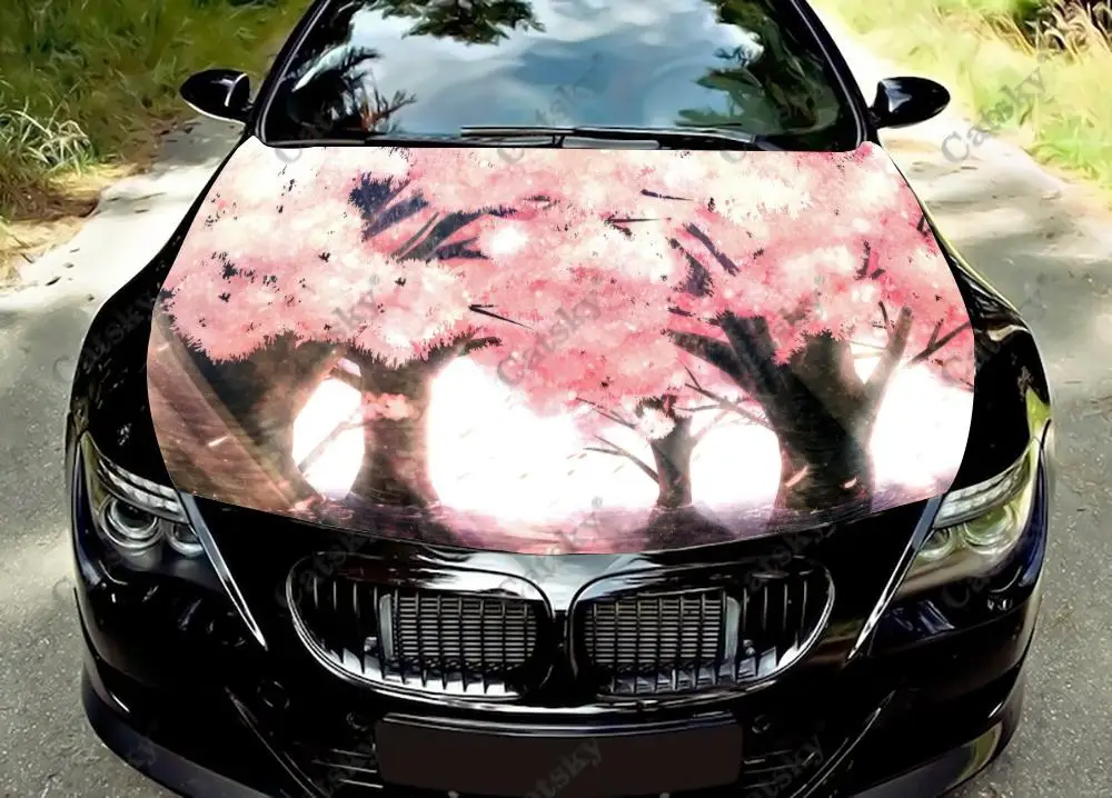 

anime cherry blossom japan Car Hood Vinyl Stickers Wrap Vinyl Film Engine Cover Decals Sticker on Car Auto Accessories
