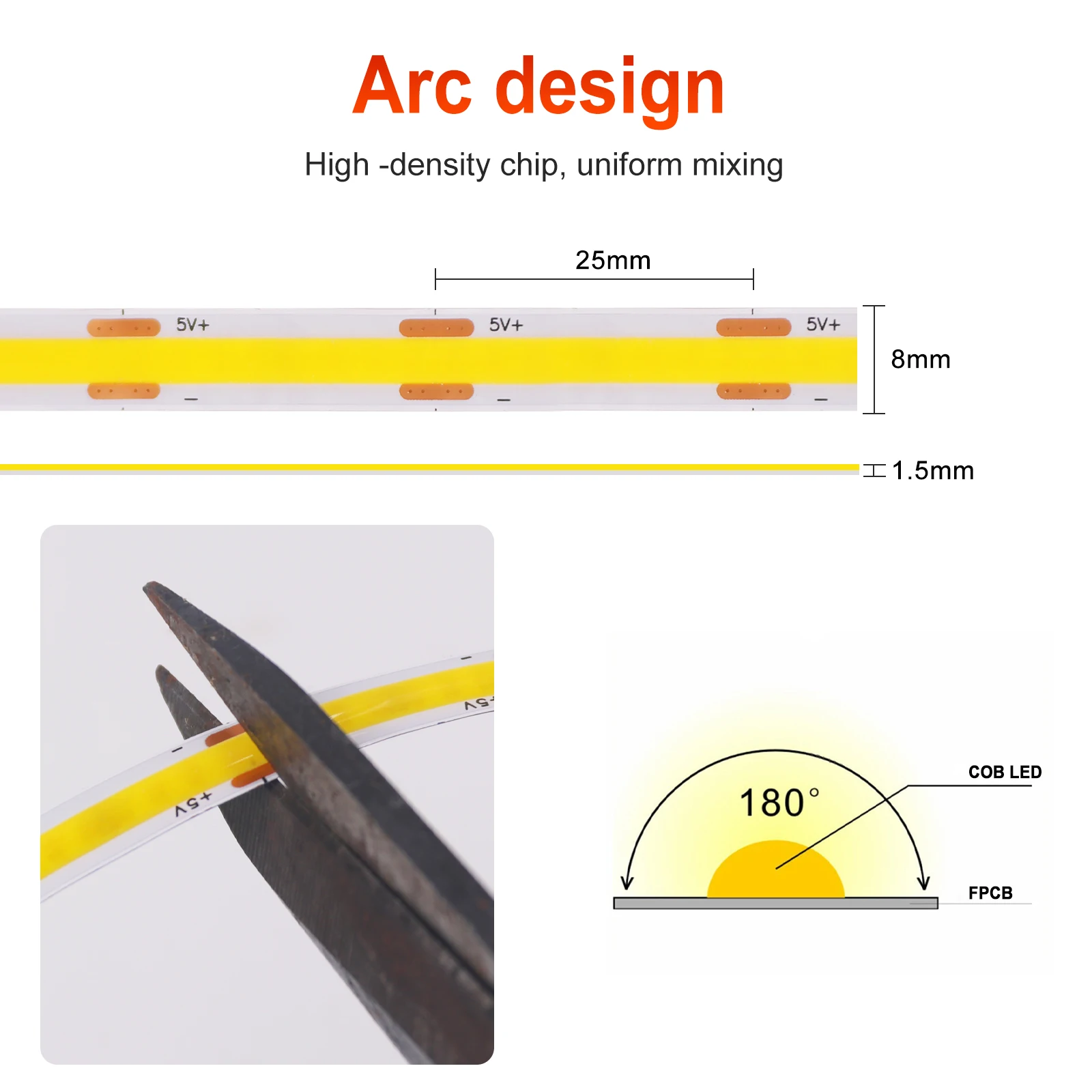 0.5m/1m/2m/3m/5m COB LED 스트립(1.5M ON/OFF 스위치 포함) 5V USB LED 라이트 스트립 320LED/m 방용 유연한 리본 접착 테이프