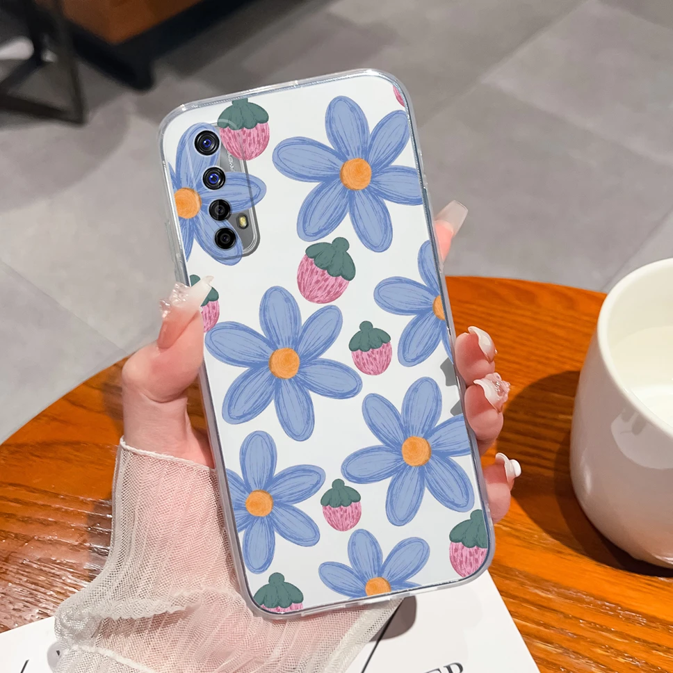 Gradient Flowers Pattern Soft Clear TPU Silicone Phone Case