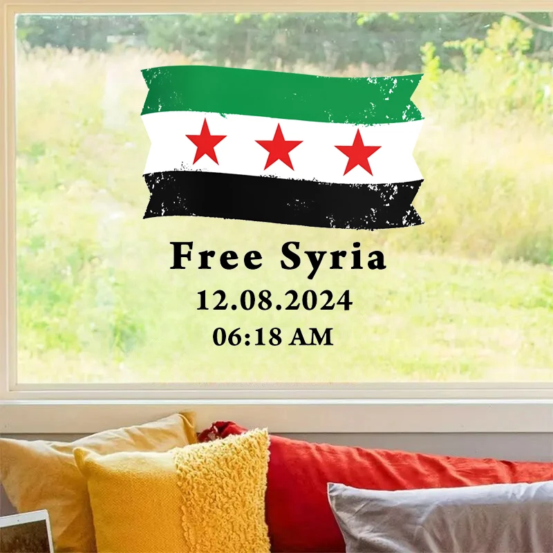 Wall Stickers Syria Flag with Text Free Syria for Living Room Bedroom Fridge Window Car