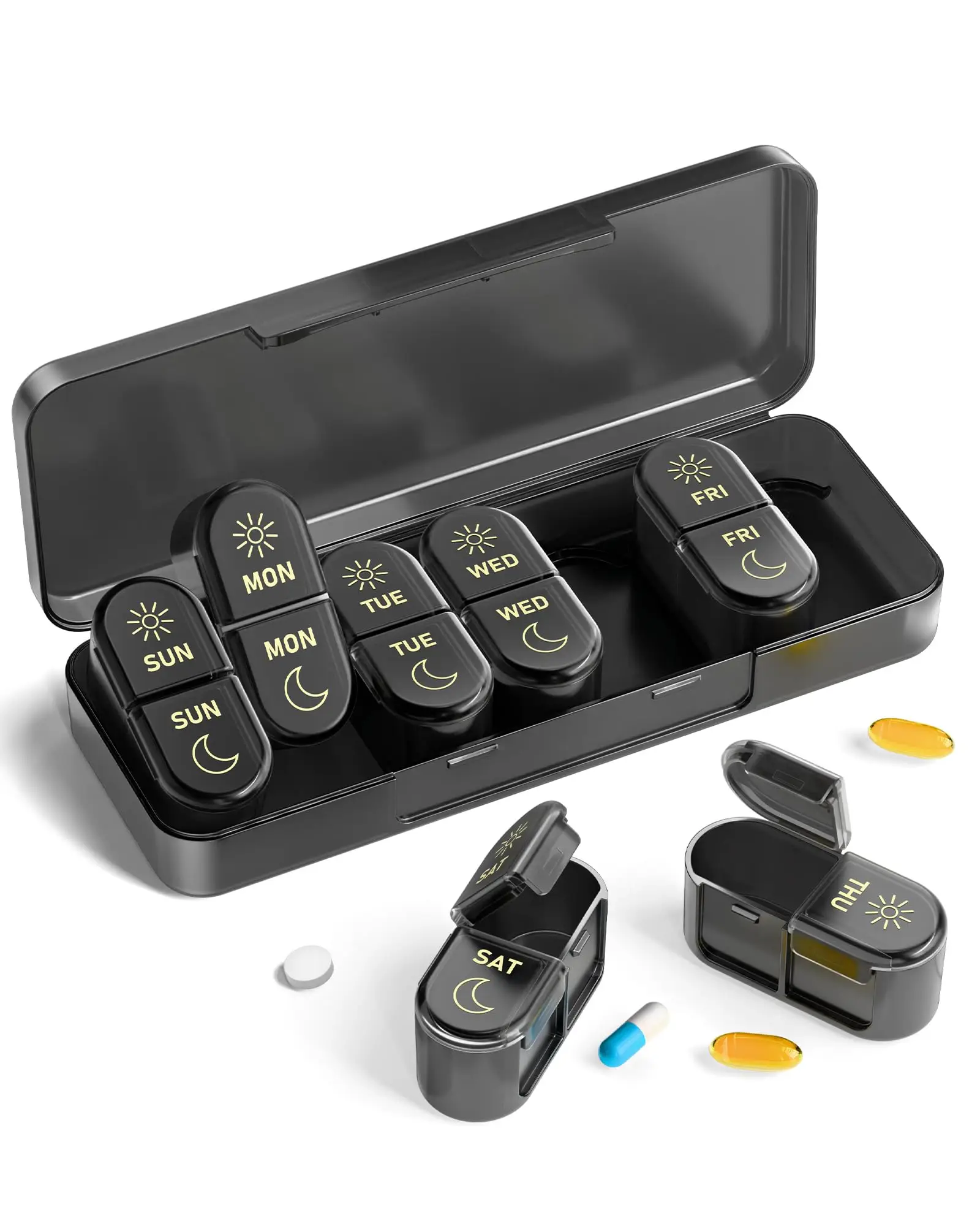 Portable Weekly AM/PM Pill Organizer for Vitamins and Medication