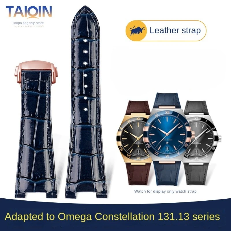 

Blue Bright leather watchband For Omega Constellation Series 131.13 Observatory Men's 25-13mm 25-14mm Notch Business watch strap