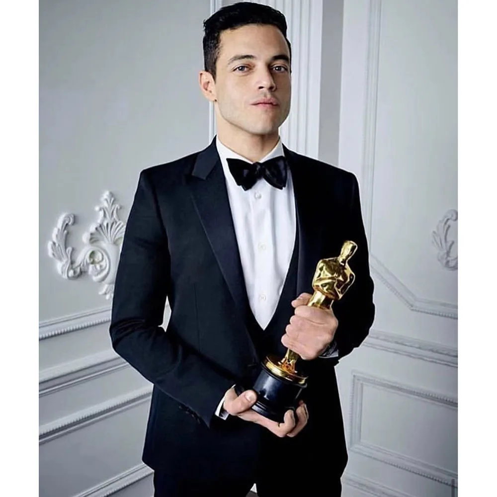 

Новое поступление 2023, мужской черный атласный деловой Повседневный официальный костюм, облегающий костюм для мужчин, комплект из 2 предметов, пиджак и брюки