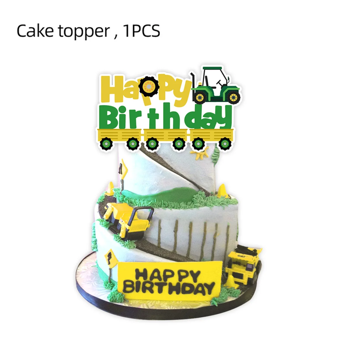Green Farm Tractor Birthday Party Tableware Set with Banner, Balloons, Cups, Plates, and Napkins
