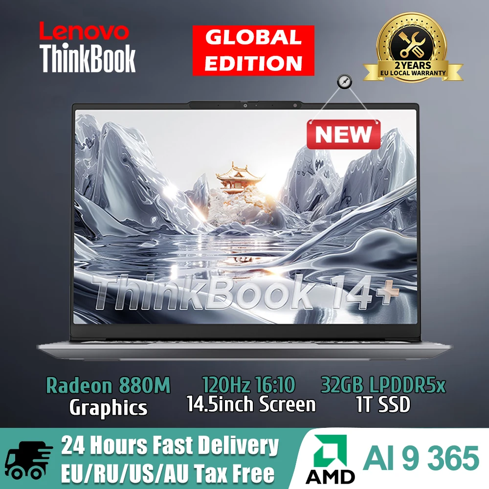 Lenovo ThinkBook 14+ AI Laptop AMD Ryzen AI 9 365 RAM 32GB 1TB SSD Core Graphics 14.5-inch 3K LED 120Hz Screen Notebook Pc