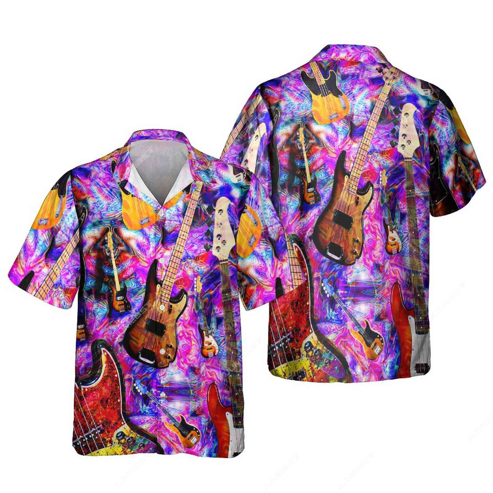 Jumeast 3D Printed Guitar Men Hawaiian Shirts Piano Pattern Beach Social Shirt Rockabilly Hip Hop Blouses Korean Hippie Clothes