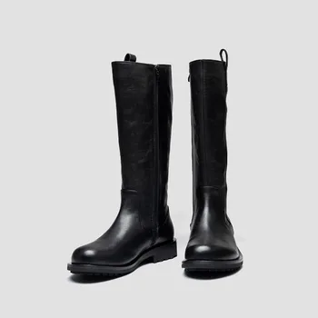 Handmade Retro Genuine Leather Knee High Long Boots Men's Shoes Trendy Riding Chelsea Cowboy Outdoor Knight Boots Male Youth