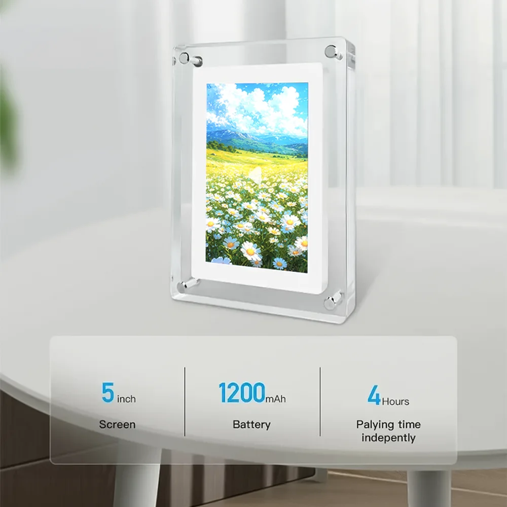 5inch IPS Screen Acrylic Digital Photo Frame 4GB Memory Rechargeable Battery Auto Rotate Portable Digital Picture Frame