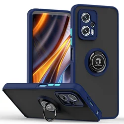 Shockproof Magnetic Ring Back Phone Cover - Enhanced Protection and Grip - Poco M4 5G (Royal Blue)