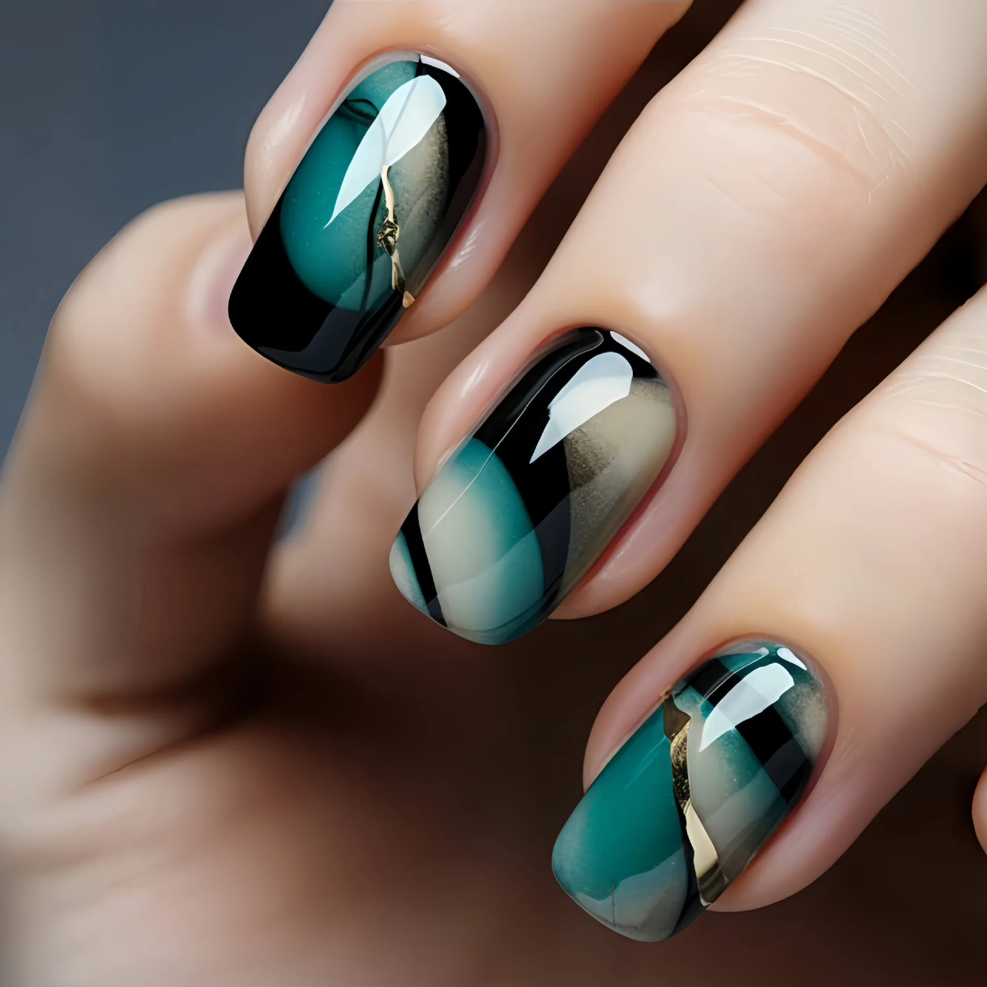 Ladder-Shaped Floral Ombre French Press-On Nails with Glue Strips - 24 Piece Set