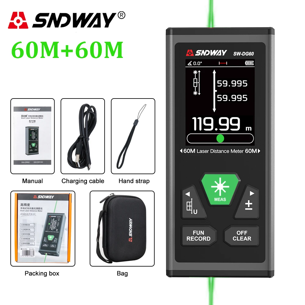 SNDWAY デュアルレーザー距離計充電式双方向レーザー距離計 200 SNDWAY デュアルレーザー距離計充電式双方向レーザー距離計 200