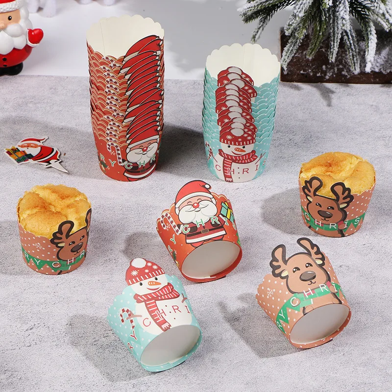 Christmas Cupcake Linner 20Pcs Cartoon Santa Claus Muffin Paper Cups Christmas Party Cake Decoration Supplies Kids Favors