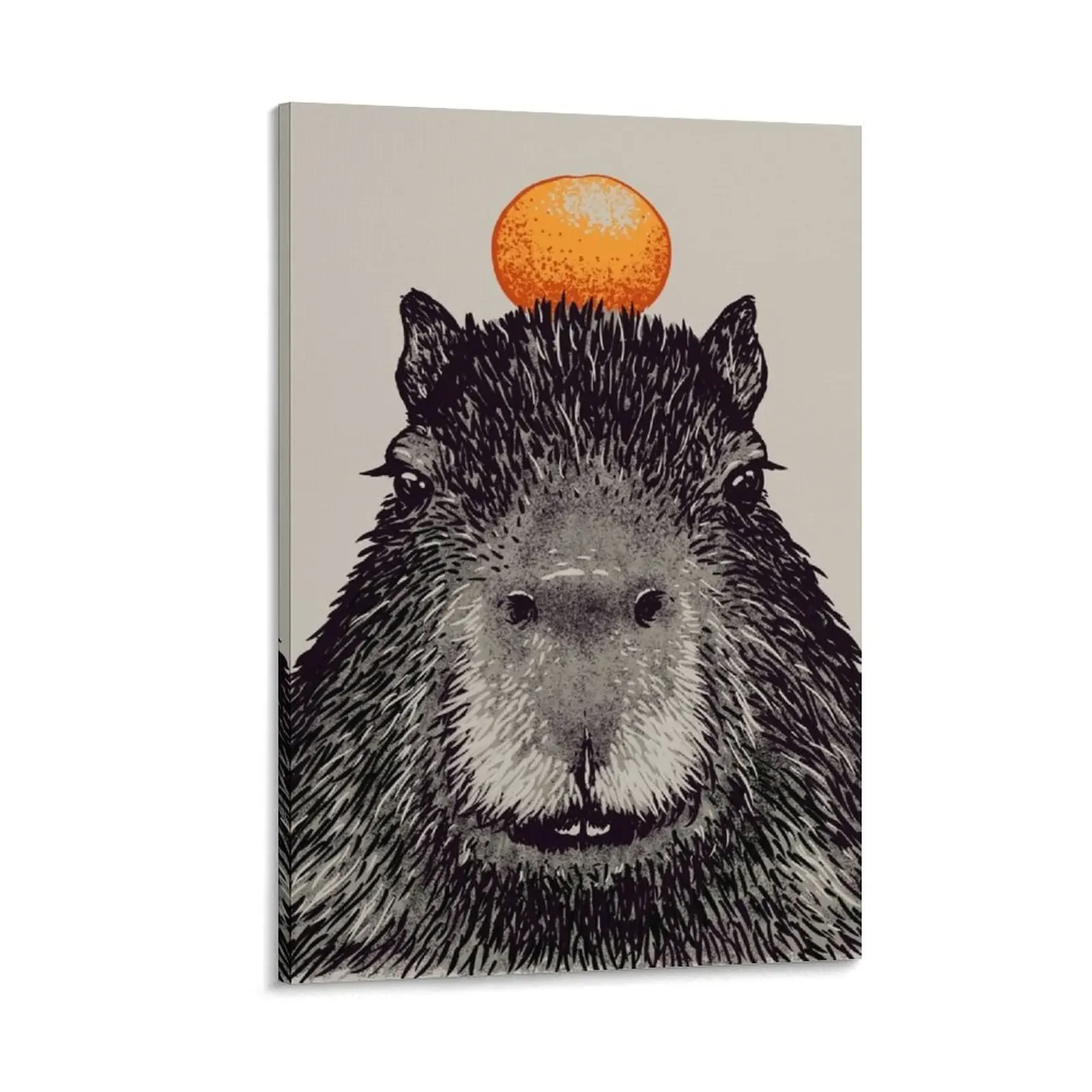 

Capybara Orange Capy Yuzu Capybara with Orange on Head His Name - Gort Portrait Canvas Painting Decor for room